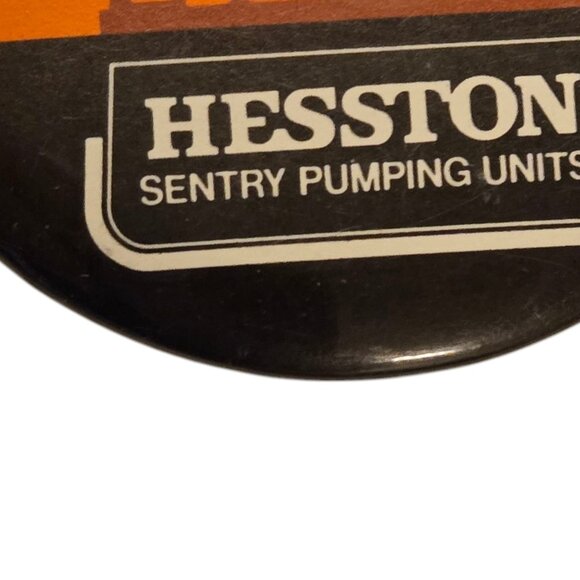 Vintage Hesston Sentry Pumping Units Promotional Pinback Button Orange Pin - Picture 2 of 12